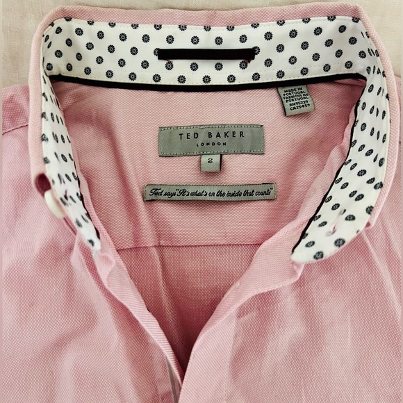 Ted Baker Mens Short Sleeve Textured Button Down Pink Size 2, NWOT - Picture 3 of 4
